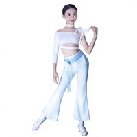Wd022 Nouveauté 2026 – Ensemble de danse latine en nylon pour enfants et filles, tenue d'entraînement d'été à épaules dénudées avec pantalon moderne
