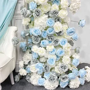 สัญญาร้อนขายสีขาว Bule ดอกไม้ประดิษฐ์โค้งตกแต่งฉากหลังงานแต่งงาน
