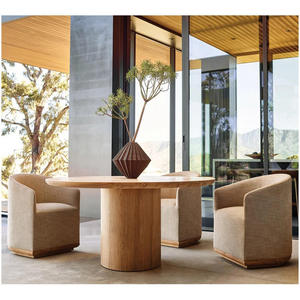 Modern Weathered Natural Solid Wood Furniture Custom Color Arm Chairs Set <b>Round</b> Outdoor Teak <b>Patio</b> Dining <b>Table</b> - Product Image 1