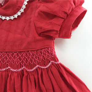 Vestido de Niña con Bordado Smocked, Ropa Infantil de Boutique, Hecho a Mano, Verano, Navidad, Algodón, Rosas - Product Image 3