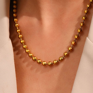 Collier à perles délicat en acier inoxydable 316L plaqué or PVD 14k 18k pour femme, bijoux fins, collier à chaîne à billes pour femme - Product Image 1