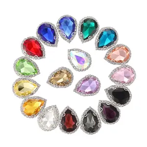 Pedras de strass liso, multicolor ab acrílico cristal de vidro costurado strass para vestido de noiva