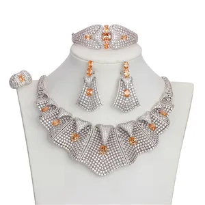 Luxury Big Necklace Sets for Women Wedding Engagement Party Bridal Hyperbole Jewelry Nigeria Cubic Zirconia Wed Drop Shipping