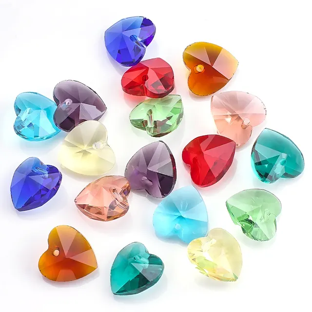 20 pièces de pendentifs en verre de 14mm en cristal, pendentifs en forme de cœur à facettes, perles d'espacement en vrac, fournitures artisanales, bricolage, fabrication de bijoux en gros