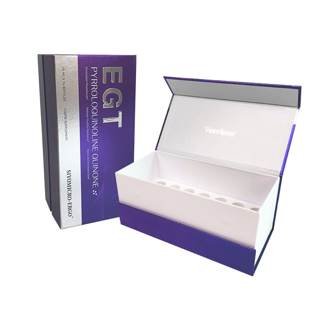 Luxury Magnetic Box for Liquid Supplement Vials UV Reverse Varnish Silver Paper Custom Luxury Magnetic Box with EVA
