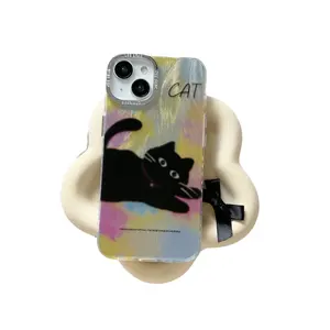 Rosilo Cartoon For IPhone15promax Colorful Shell Pattern Apple 14pro Phone Case Black Cat 13promax