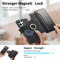 Étui de téléphone 2 en 1 pour Samsung Galaxy S25 Ultra, portefeuille mobile, protection de téléphone portable, porte-cartes pour femmes, en cuir PU, avec coque amovible