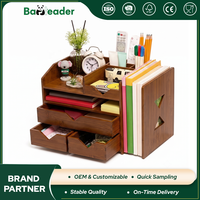 Organisateur de documents multi-emplacements en bambou couleur noyer, écologique, OEM/ODM, support de rangement de bureau réglable pour la maison, le bureau et l'école