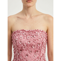Robe de soirée formelle rose sans bretelles, en satin tissé, ornée de fleurs et de perles, à taille naturelle, longueur ras du sol pour femme