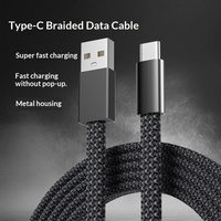 Câble de données plat tressé Type-C/USB-A pour une charge ultra-rapide des téléphones mobiles