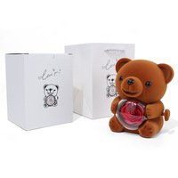 Boîte à bijoux en tissu floqué AYOYO, boîte à bijoux rotative avec ours en peluche et fleurs préservées, boîte cadeau pour la Saint-Valentin