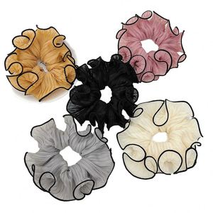 Cute Fabric Lace Wavy Flocked Circle Ball Large Intestine Forest Head Tie Hair Accessories Kids Hairbands - Product Image 3
