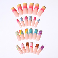 24 faux ongles longs en ABS à presser, motif dégradé français 3D, réutilisables, pour doigts, vente en gros, design d'ongles
