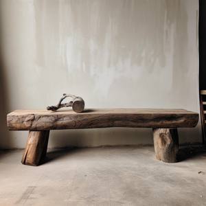 Bangku santai luar ruangan panjang desain Log antik lapuk kayu kuno Ottoman kayu padat gaya tenang untuk Kamar Tidur Volvo - Product Image 3