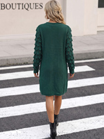 Robe pull jacquard pour femme, coupe ample, jupe évasée, col rond, manches longues, tricotée, longueur midi, décontractée et élégante, hiver