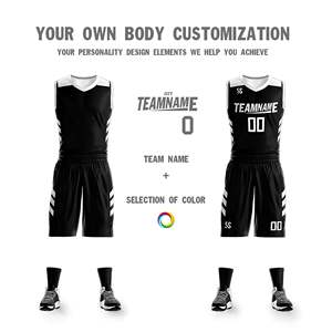 Maillot de basket-ball personnalisé noir et blanc double face, design sportswear - Product Image 6