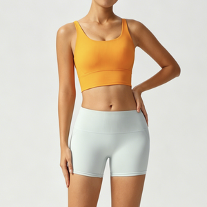 Conjunto de yoga acanalado de 2 piezas para mujer: <span class=keywords><strong>sujetador</strong></span> <span class=keywords><strong>deportivo</strong></span> con tiras en la espalda y shorts de cintura media que realzan los glúteos, ropa transpirable para entrenamiento y gimnasio. - Product Image 3