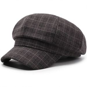 หมวกเบเรต์ทรงแปดเหลี่ยมผ้าคอร์ดูรอยสีพื้นสไตล์เรโทรสำหรับผู้หญิง ฤดูใบไม้ร่วงและฤดูหนาว หมวกเพนท์เตอร์ลายทางสไตล์เรโทร - Product Image 6