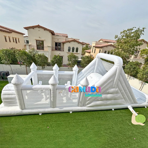Maison de rebond <span class=keywords><strong>rose</strong></span> arc-en-ciel en PVC de qualité commerciale parcours d'obstacles intérieur/extérieur et grand toboggan avec jeux d'escalade - Product Image 6