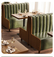 Meubles en bois de style vintage pour restaurant et café, table à manger durable avec chaises, canapé avec rangement, meubles en cuir vert.
