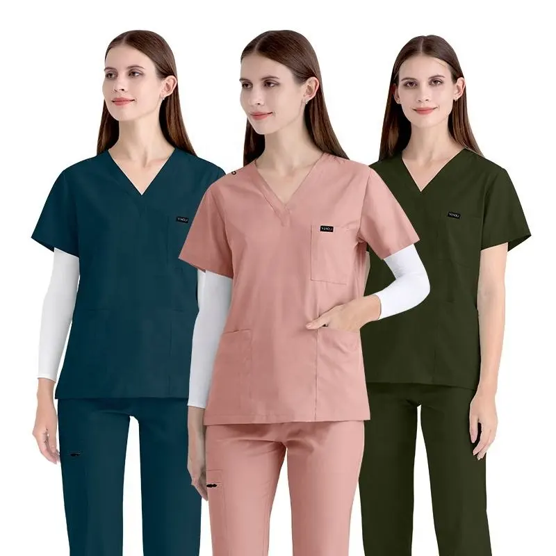 High elastic men women nurse uniform hospital nurse doctor uniform scrub suits tops jogger pants medical scrubs uniforms sets