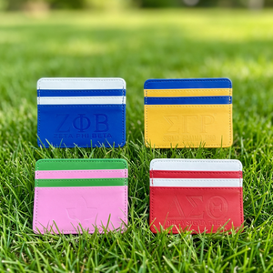 Cartera y Monedero <span class=keywords><strong>de</strong></span> Cuero PU con Logotipo <span class=keywords><strong>de</strong></span> la Hermandad Griega Delta <span class=keywords><strong>Sigma</strong></span> Theta en Relieve Rojo y Blanco para Damas, Porta Tarjetas <span class=keywords><strong>de</strong></span> Crédito e Identificación - Product Image 1