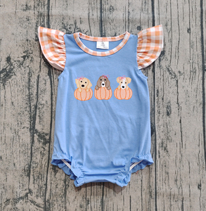 SR3191 Bebé niña azul calabaza cachorro estampado niños venta al por mayor mameluco manga corta mono niño lindo dormir conjunto - Product Image 6
