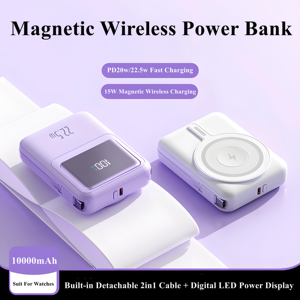 Batería Externa Ultraportátil <span class=keywords><strong>de</strong></span> 10000mAh con Carga Rápida <span class=keywords><strong>de</strong></span> 22.5W, Magnética e Inalámbrica 2 en 1, Cable Desmontable para Teléfonos y Relojes Inteligentes - Product Image 4