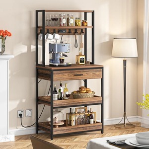 Étagère de <span class=keywords><strong>boulanger</strong></span> standard en MDF marron moderne avec tiroir compatible avec micro-ondes, étagère de cuisine à 5 niveaux - Product Image 1