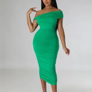 فستان نسائي أنيق لعام 2024 بأكمام قصيرة وتصميم مجعد طويل ضيق للحفلات المسائية وحفلات الزفاف - Product Image 1