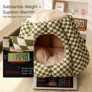Lit-caverne rond pour <span class=keywords><strong>chat</strong></span> en velours côtelé à motif floral, design fermé avec capuche, rembourrage en <span class=keywords><strong>mousse</strong></span> à mémoire de forme, dessus en forme de feuille, amovible et lavable, pour chats et petits chiens - Product Image 3