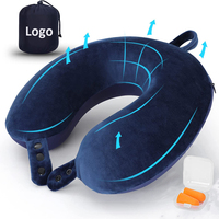 Oreiller de voyage ergonomique en mousse à mémoire de forme en U, soutien doux pour le cou d'avion de voiture avec masque pour les yeux, bouchons d'oreille, oreiller cervical confortable