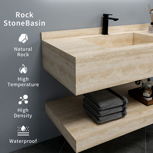 Lavabo Doppio Moderno Sospeso Rettangolare in Lastra di Roccia di Grado Alberghiero per Bagno, Camera da Letto o Appartamento di Fabbrica - Product Image 3