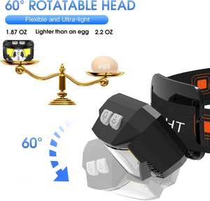 Linterna Frontal LED Recargable Ultraligera, 8 Modos Ajustables, Sensor de Movimiento, Resistente al Agua IP65, Cabezal Giratorio 60°, Paquete de 2, para Camping y Running - Product Image 5