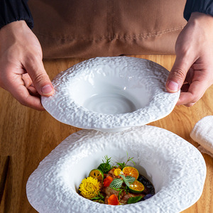 Assiettes à <span class=keywords><strong>soupe</strong></span> au <span class=keywords><strong>design</strong></span> rocheux irrégulier, bols à dessert en porcelaine blanche pour la vaisselle de restaurant - Product Image 5