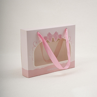 Sac cadeau personnalisé réutilisable en papier découpé avec fenêtre, poignées en ruban, nœud gaufré imprimé, matériaux recyclés pour boulangerie, desserts, bébés
