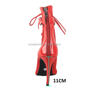 Bottes de danse à talon personnalisées en PU de haute qualité pour femmes, chaussures de danse jazz <span class=keywords><strong>salsa</strong></span>, rouge 11CM - Product Image 4