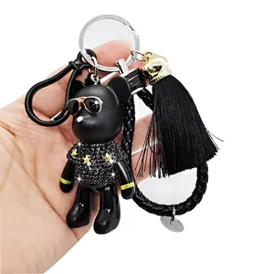 Hot Sale 3D Shinny Chave Do Carro Pingente Anel De Fabricação Personalizado Bonito Dos Desenhos Animados Urso Luxo Strass Cadeia Chave Do Carro