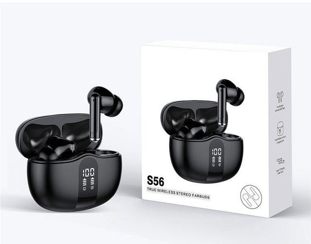 2025 ANC ENC Super Bass S56 TWS Blue Tooth Wireless Earphones Low Latency Earbuds With Led Battery Power Display Headphone