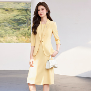 Pink Suit Set Women's Summer Elegant Slim Fit Midi Skirt Three Quarter Sleeve Office Lady Business Commute Anti Wrinkle Worsted - Product Image 2