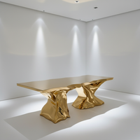 Table à thé en acier inoxydable, design contemporain, racines d'arbre dorées irrégulières, table à manger, table basse de luxe légère