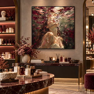 Ritratto di Donna Subacquea Dipinto a Olio con Spatola su Tela, <span class=keywords><strong>Arte</strong></span> Murale Surreale Figurativa Bordeaux per Arredamento di Boutique Hotel e Spa - Product Image 2
