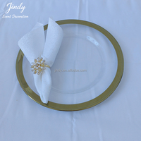 JINDY Assiettes de Présentation Rondes Transparentes en Verre avec Bord Doré pour Restaurants et Mariages, 13 Pouces, Vente en Gros