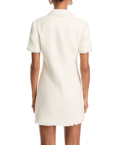 Mini abiti in <span class=keywords><strong>Tweed</strong></span> da donna <span class=keywords><strong>di</strong></span> alta qualità con colletto e collo con perline con bottone con tasche a maniche corte <span class=keywords><strong>abito</strong></span> dritto con nappe - Product Image 3