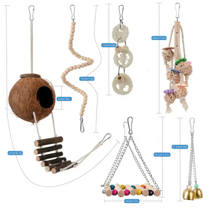 Cheap Price Parrot toys set small pet supplies colorful bird cage accessories rope stand swing bird toys wholesale