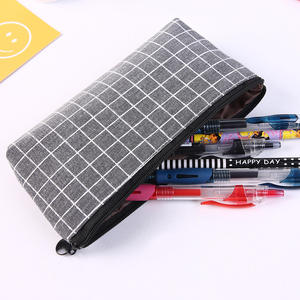 Plaid Pattern <b>Custom</b> Printed Canvas <b>Pencil</b> case Portable Durable Storage Student Stationery <b>Pencil</b> Pouch - Product Image 3