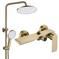 Ensemble de douche OEM personnalisé en laiton brossé doré, 3 fonctions, fixation murale, pluie, massage, haute pression, accessoires de salle de bain, vente en gros
