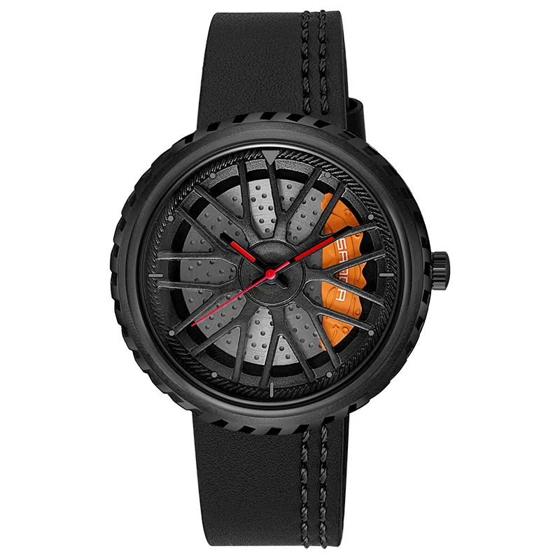 Orologio da uomo Rim Hub Design personalizzato orologio da polso per auto in pelle personalizzato non stampa cerchione mozzo orologi uomo
