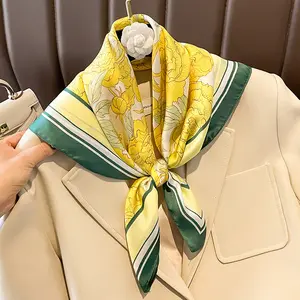 Floral Pattern Printed Silk Scarf For Women Fashion Kerchief Small Neck Scarves Satin 70*70cm Luxury Brand Head Scarfs