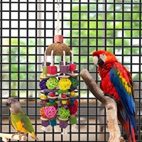 Accessoires pour animaux de compagnie : Jouets suspendus multicolores en bois et corde de coco pour perroquets gris africains, grands jouets à mâcher pour cages